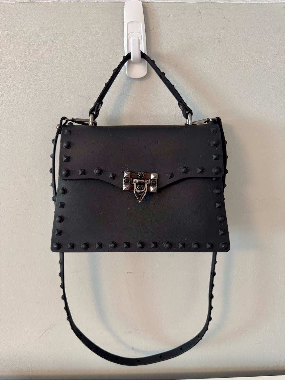 Black Studded Jelly Rubber Crossbody & Top-Handle Bag